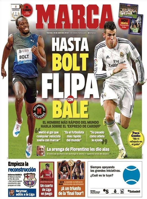 VĐV điền kinh Usain Bolt cũng phải bái phục tốc độ của Bale