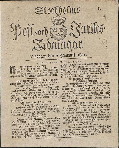 Báo có tuổi thọ lâu nhất - Post och Inrikes Tidningar của Thụy Điển.