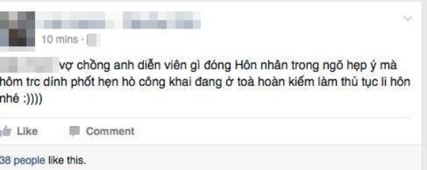 
Thông tin Chí Nhân đang làm thủ tục ly hôn được một tài khoản Facebook chia sẻ
