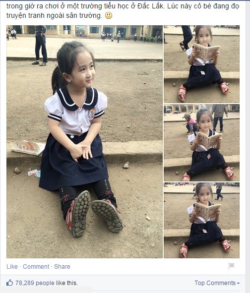 Cô bé tiểu học ở Đăk Lăk gây sốt với bức ảnh ngồi đọc truyện ở sân trường 1