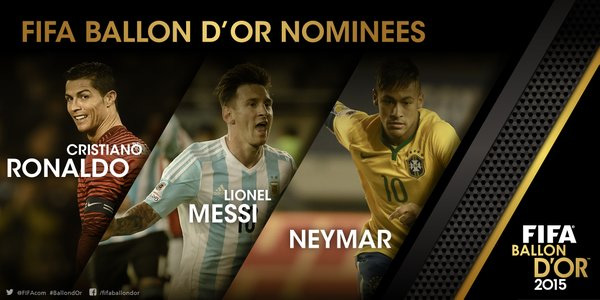 Ronaldo, Messi và Neymar lọt vào danh sách 3 ứng cử viên rút gọn Quả bóng vàng 2015.