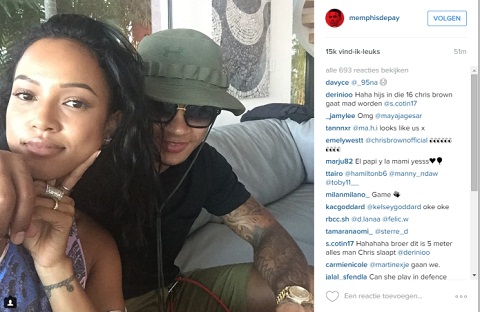 Depay đăng tải bức ảnh chụp cùng Karrueche Tran trên Instagram