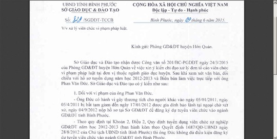 Sở GD-ĐT tỉnh Bình Phước nhận định về trường hợp ông Đức