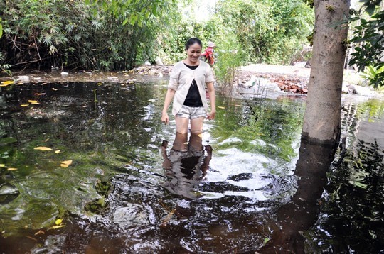 Một tuần sau cơn mưa lịch sử, xung quanh căn nhà của gia đình bà Nguyễn Thiên Kim vẫn còn ngập sâu trong nước