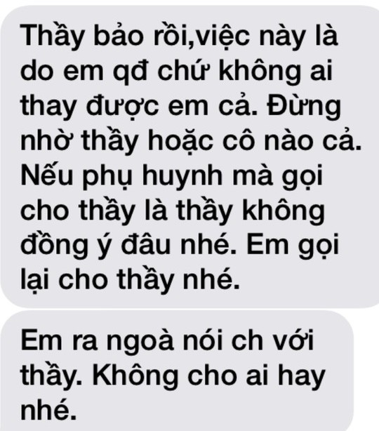 Tin nhắn từ số máy được cho là của ông Lợi gửi đến nữ sinh (Ảnh: NLĐ)