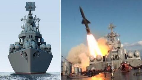 
Tuần dương hạm Moskva có khả năng tấn công - phòng thủ mạnh mẽ (Ảnh phóng tên lửa chống hạm P-500 Bazalt)
