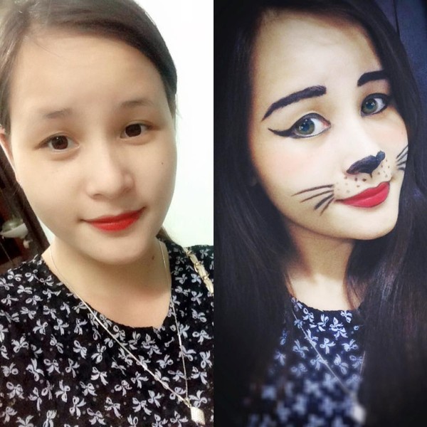 Cô nàng Nguyễn Minh Huệ còn đăng cả ảnh Before - After biến đổi ngoạn mục thành Nàng mèo đêm Halloween. 