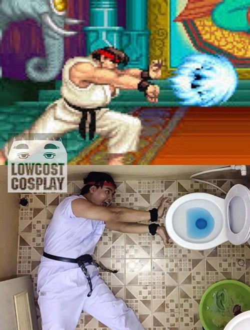 Ryu trong Street Fighter đang vận công được biến thành đang biến hóa chiếc bồn cầu vệ sinh