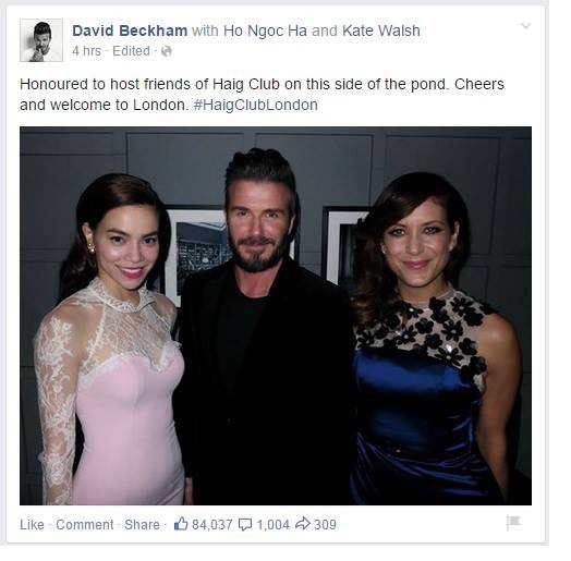 David Beckham chia sẻ hình ảnh cùng Hồ Ngọc Hà và Kate Walsh.