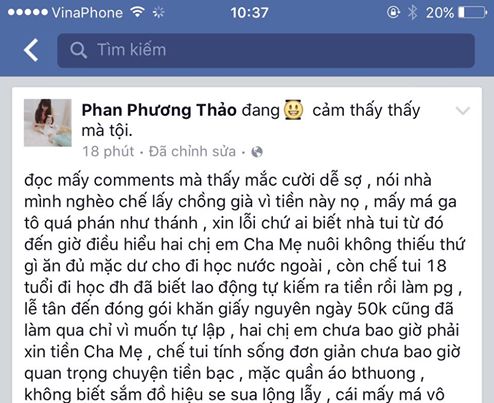 
Những chia sẻ của em gái Phan Như Thảo.
