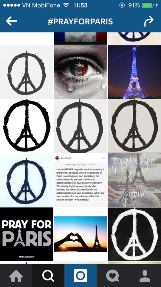 
Những dòng hashtag #prayforparis

Nguồn: Instagram
