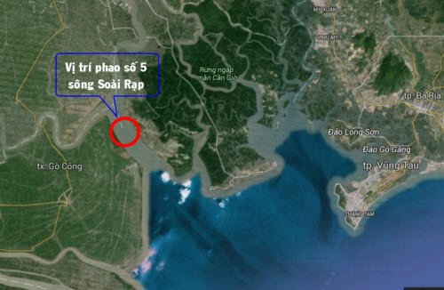 Vị trí tàu gặp nạn được xác định tại phao số 5, sông Soài Rạp. Ảnh: Dân Việt
