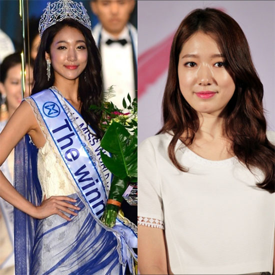 Hoa hậu Thế giới Hàn Quốc 2014 Song Hwa Young bị cho là &quot;phiên bản lỗi&quot; của nữ diễn viên Park Shin Hye. Gương mặt Song Hwa Young thiếu tự nhiên, hai gò má cao, đôi mắt nhỏ.