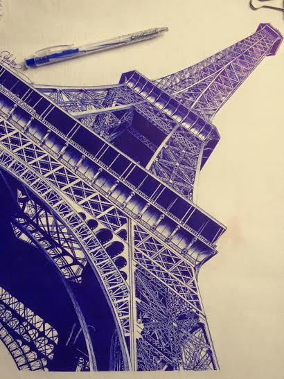 Bức tranh tháp Eiffel bằng bút bi của nữ sinh 9x
