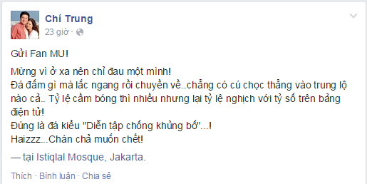 Đang cùng gia đình đi du lịch nhân dịp Tết 2015 nhưng danh hài Chí Trung vẫn phải phát bực với HLV Van Gaal