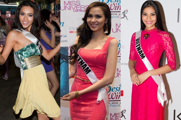 
Hình ảnh Hoàng My, Diễm Hương, Trương Thị May trong các mùa thi Hoa hậu Hoàn vũ 2011, 2012 và 2013.
