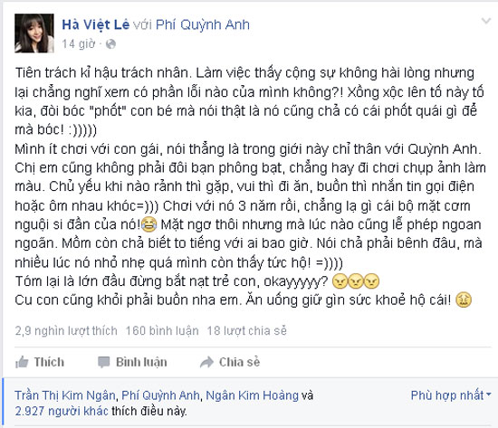 
Dòng chia sẻ của cô nàng Zoie Lê - thành viên nhóm nhảy St.319 đã lên tiếng bênh vực cô. Nhiều hot girl như Khả Ngân, Sa Lim, An Japan cũng vào like và bảo vệ bạn mình.
