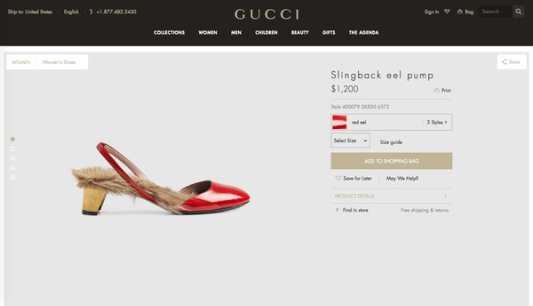 
Được biết đây là thiết kế Slingback eel Pump mới nhất của thương hiệu nổi tiếng Gucci. Đôi giàu này có giá 1.200$ (khoảng 26.4 triệu VNĐ).
