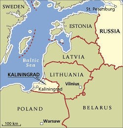 Vị trí của Kaliningrad trên bản đồ.