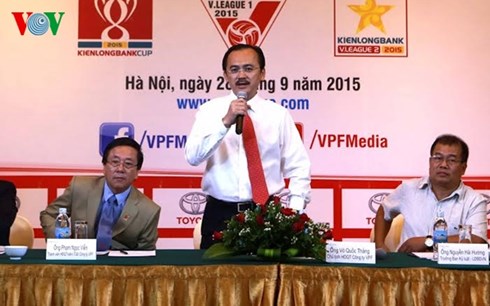 Chủ tịch VPF Võ Quốc Thắng cho rằng việc kêu gọi tài trợ là công việc chung. (Ảnh: Nguyễn Đăng)