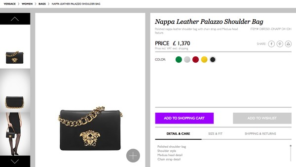 
Chiếc túi này của Versace có giá 1.370£ (khoảng 30.1 triệu VNĐ).
