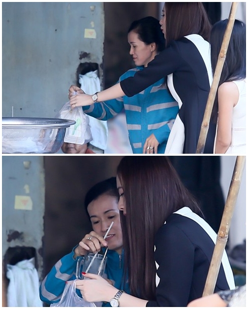 Angela Phương Trinh và em gái cũng rất thích ăn xôi do mẹ làm, nên thi thoảng cô thường ghé quán của mẹ lấy xôi trước khi đi làm.
