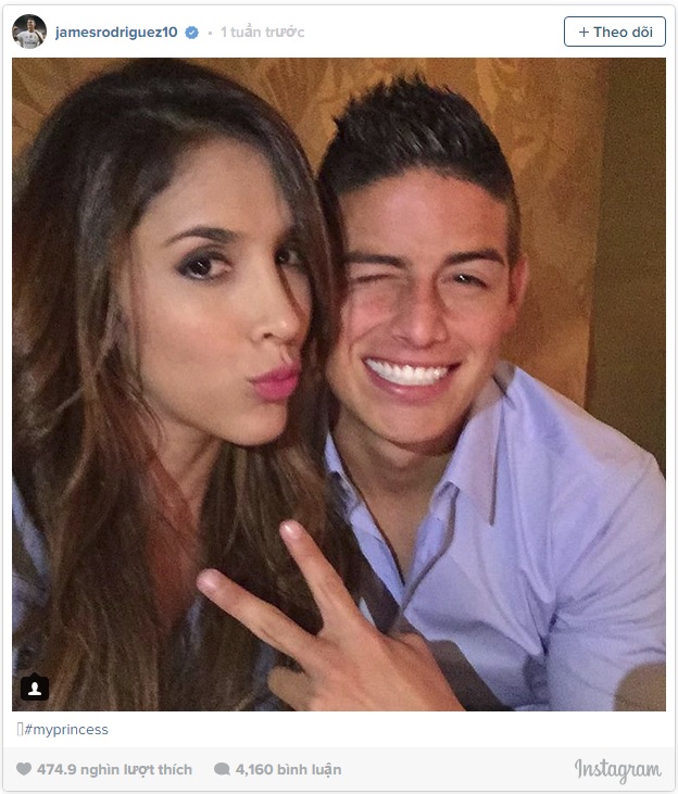 
James Rodriguez thắm thiết bên vợ.
