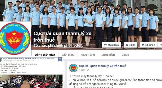 Trang Facebook lừa đảo có tên “Cục Hải quan thanh lý xe trốn thuế”  rao bán xe thanh lý