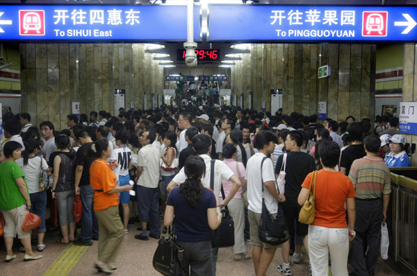 
Một ga tàu điện ngần Trung Quốc chật kín người.
