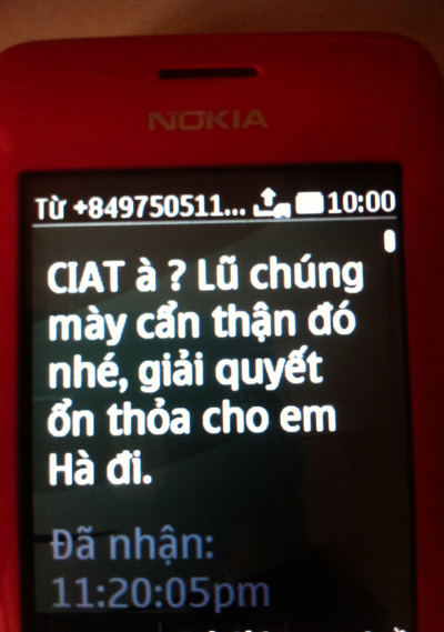 Nội dung tin nhắn đe dọa mà bà Kim Hồng nhận được từ Đào Duy Khánh.