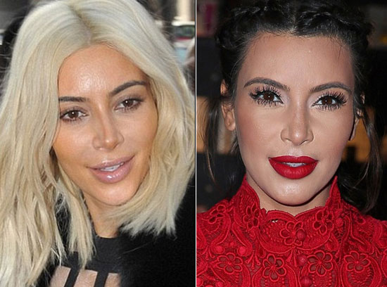 &quot;Siêu vòng ba&quot; Kim Kardashian khi lộ đường kẻ màu nâu trên mũi, khi thì đánh phấn son dày cộm, lông mi giả quá dài trở nên thừa thãi.