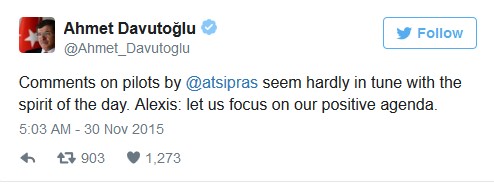 Thủ tưởng Thổ Nhĩ Kỳ Davutoglu đáp lại bình luận của Thủ tướng Hy Lạp.
