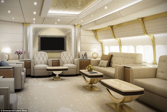 Phòng khách rộng rãi trên chiếc Boeing 747-8.