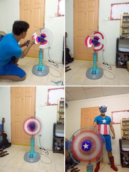 Chiến binh Captain America với vũ khí được làm từ chiếc quạt dán giấy màu