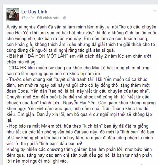 
Tăng Nhật Tuệ bác bỏ hoàn toàn lời thanh minh của Hải Yến.
