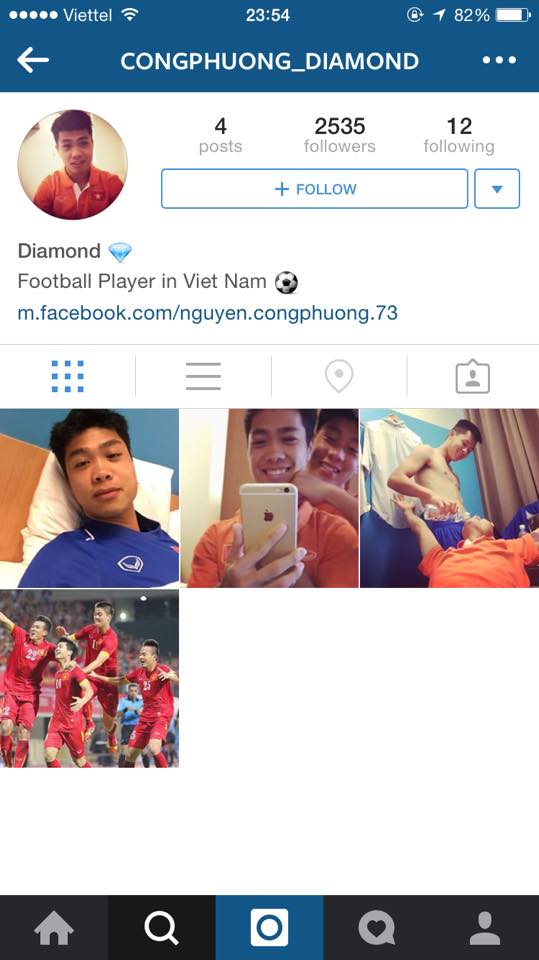 Công Phượng mới gia nhập cộng đồng Instagram chưa lâu nhưng đã có hơn 2 ngàn người follow.