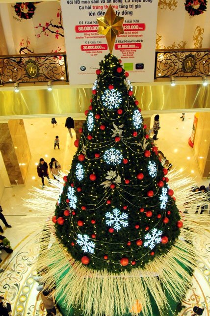 
Trung tâm thương mại Tràng Tiền Plaza cũng chào đón lễ Giáng sinh 2015 bằng một cây thông Noel thuộc dạng “khủng”.
