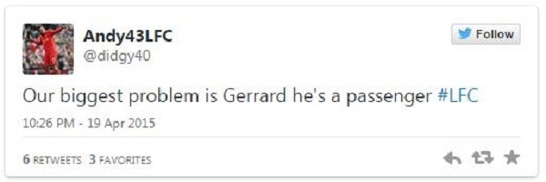 CĐV này lại ám chỉ Gerrard như “Passenger” – tiếng lóng nghĩa là kẻ vô dụng.