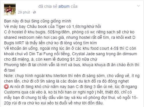 Ngoài những bình luận ngưỡng mộ và đồng tình từ những người cùng từng đi Sing du lịch bụi giống K.K...