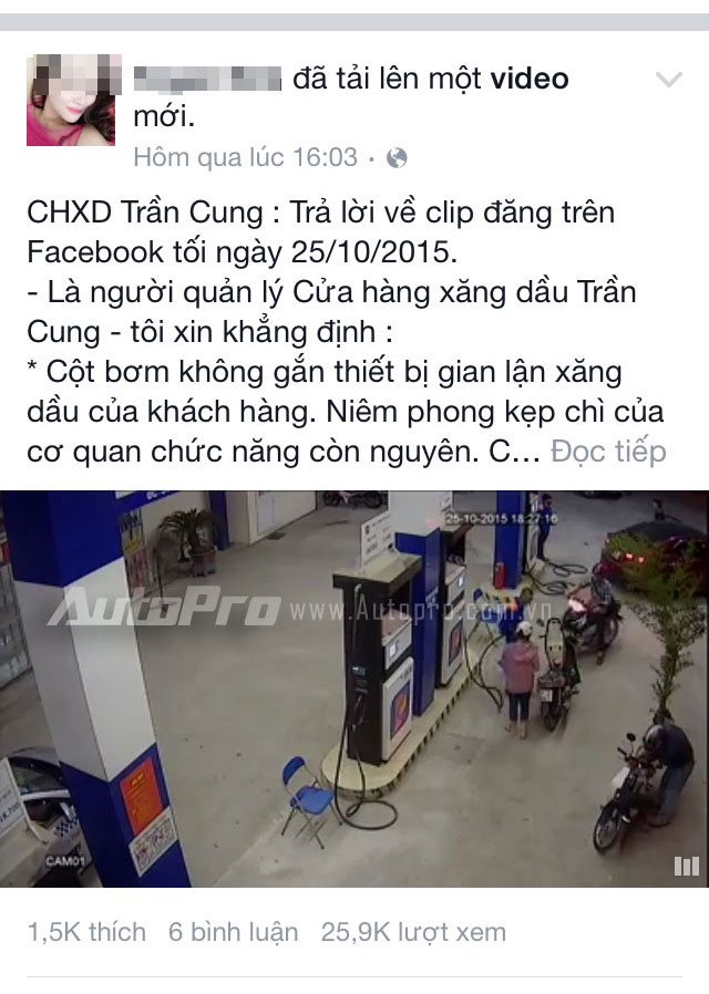 
Chủ cây xăng Trần Cung khẳng định cửa hàng không gian lận.
