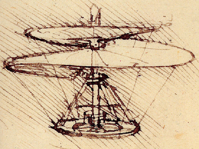 
Phác họa của Leonardo da Vinci về máy bay cất cánh thẳng đứng - Ông tổ của các loại trực thăng sau này
