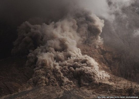 Hot ash as seen during an eruption of Mount Sinabung in Karo Regency, Indonesias North Sumatra province, June 14, 2015