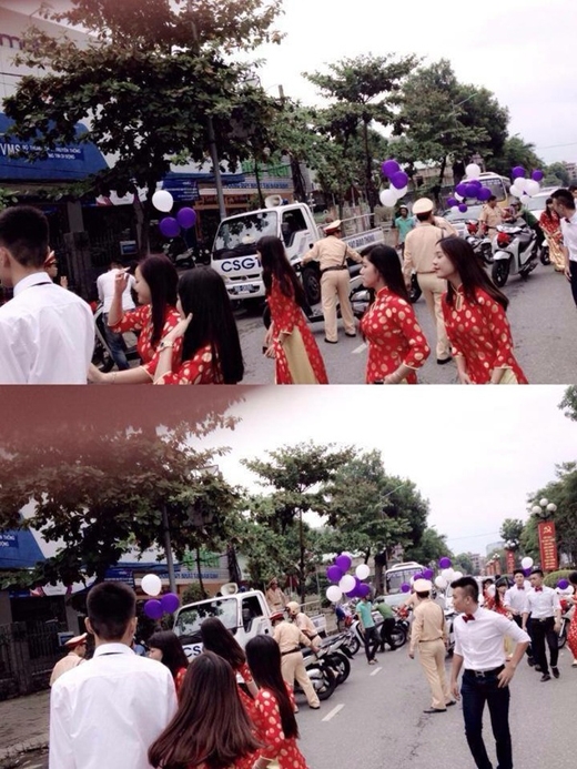 Đoàn bê tráp không đội mũ bảo hiểm và bị lực lượng CSGT đưa về phường ở Nam Định năm 2014 - (Nguồn: Internet)