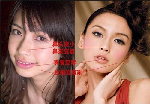 
Một số tờ báo Trung Quốc còn chỉ rõ người đẹp đã nâng mũi, gọt hàm, sửa môi.
