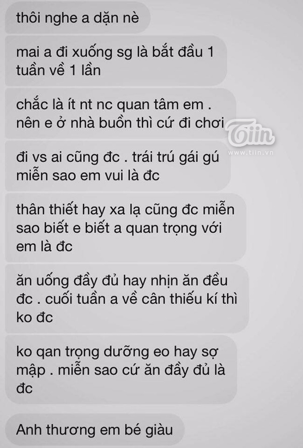 Những dòng tin nhắn dặn dò người yêu của Tài khi đi học xa. (Ảnh: NVCC)