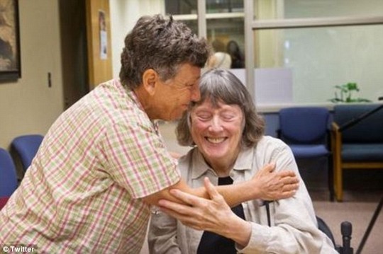 About time: In Lancaster County Nebraska, Judith Gibson, 74, and Barbara DiBernard, 66, (above) of Lincoln got their license after 27 years together