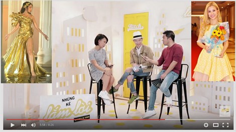 Bộ ba MC Thuỳ Minh, stylist Lê Minh Ngọc và nhà văn Nguyễn Ngọc Thạch trong Những kẻ lắm lời. Ảnh: QT