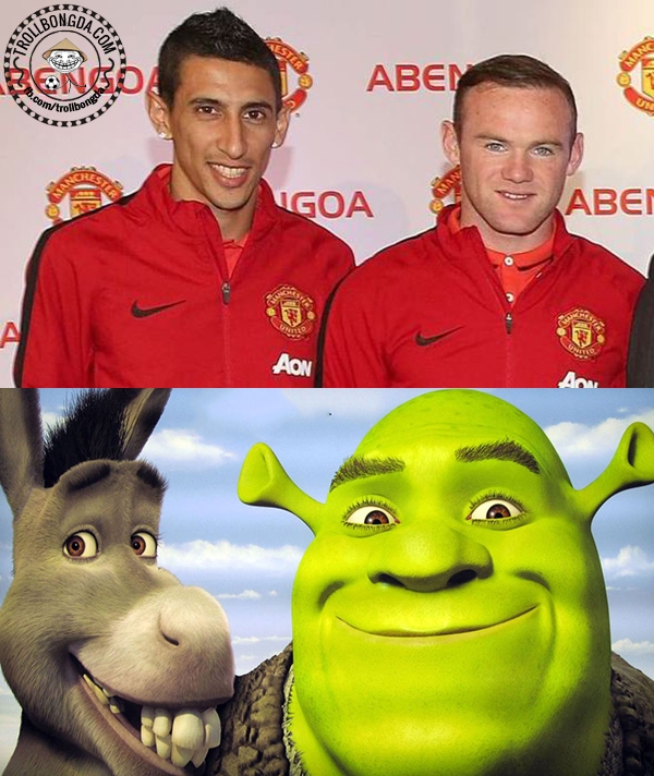 Rooney và Di Maria giống trong phim Shrek thật