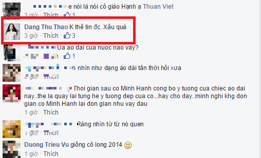 Comment thẳng thắn của Hoa hậu Thu Thảo.