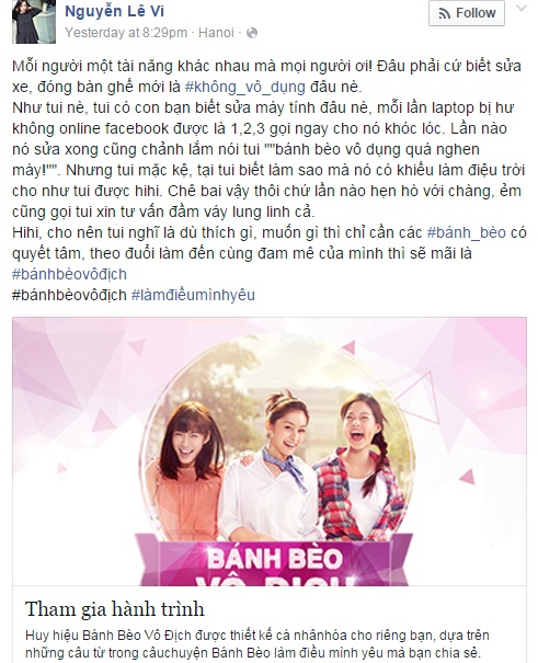 
Bạn Lê Vi tự tin rằng khi theo đuổi đam mê, con gái sẽ trở nên “vô địch”.
